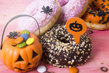 pumpkin stuffed with Smarties and donuts halloween