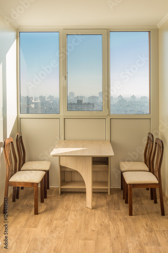 View from skyscraper s window  on dining room