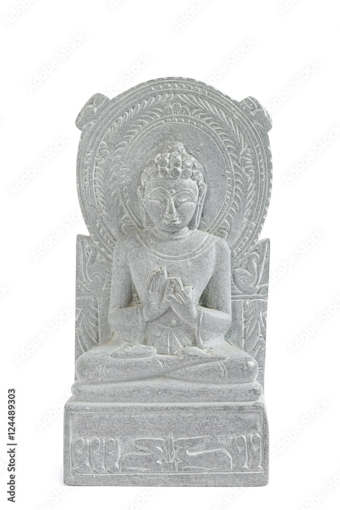 Stone statue of Buddha isolated on white background, smiling buddha Stone statue of Buddha isolated on white background, smiling buddha