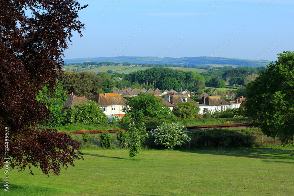 A view of the railway line that runs along the sunshine trail in the countryside around Sandown on the Isle of Wight