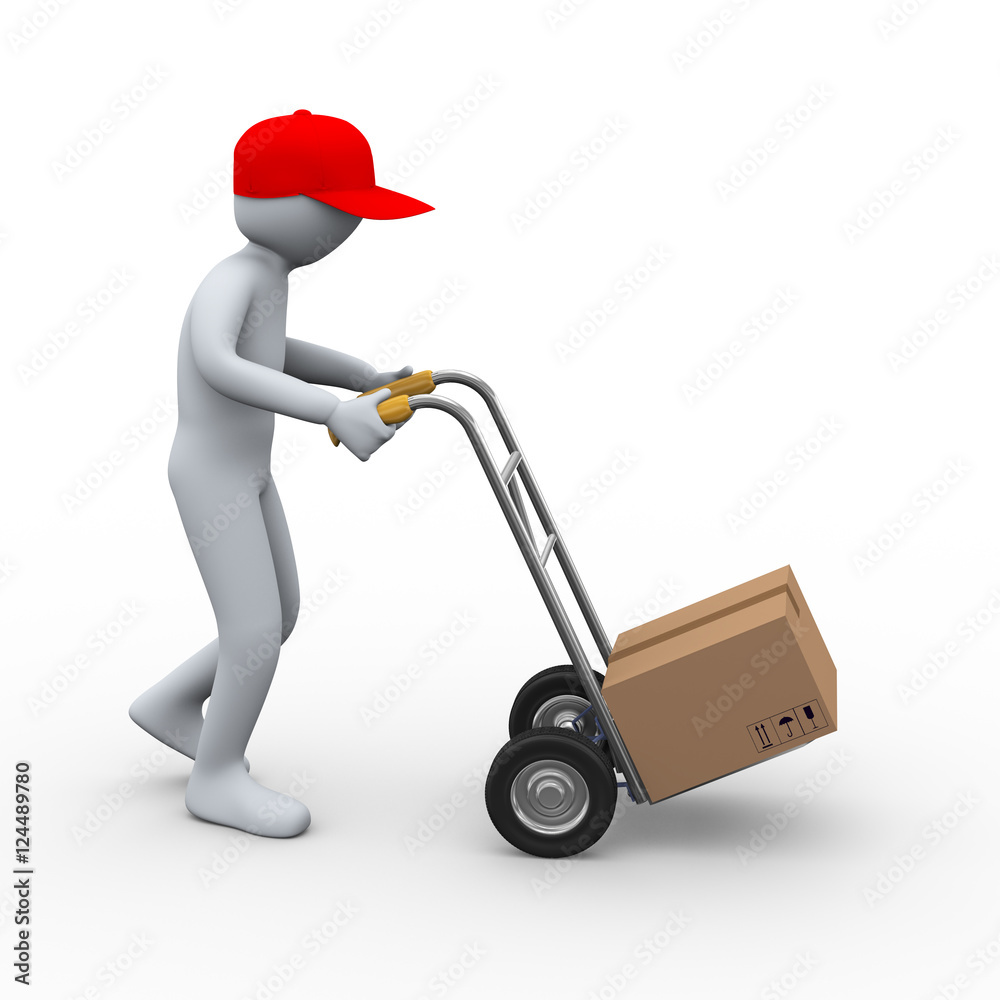 3d man hand truck parcel delivery 3d man hand truck parcel delivery