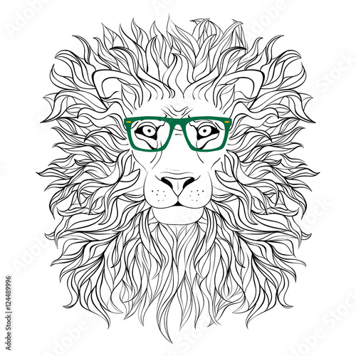 Hipster lion character portrait. Glasses separated. Vector