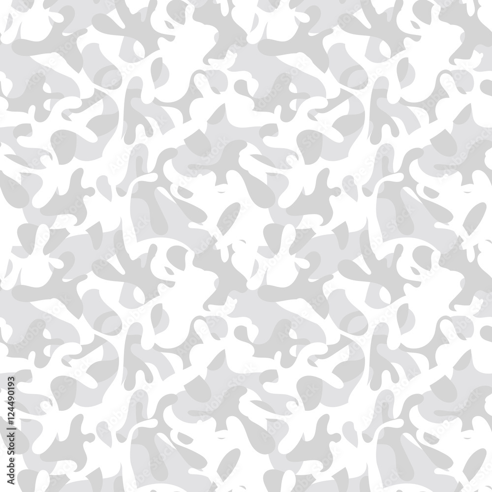 Seamless white & gray snow camouflage pattern. Arctic military & hunting clothing textile design. Tundra camo truck wrap & cover print.