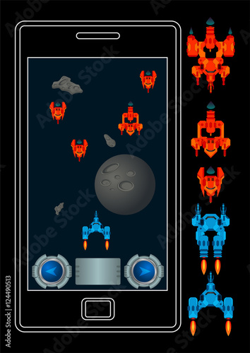 Vector game assets for mobile space shooter