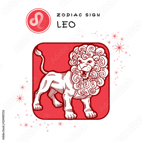 Leo - Zodiac Sign. Vector Icon of Zodiac Symbol. Traditional Illustration of Roaring Lion in Graphic Style.