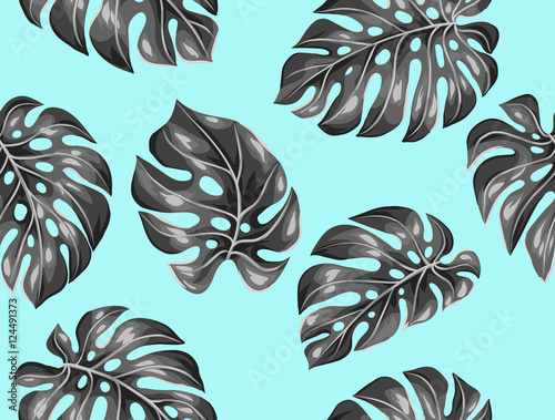 Seamless pattern with monstera leaves. Decorative image of tropical foliage © incomible
