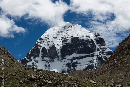 Kailas Mountain Tibet Home Of The Lord Shiva. Kailash object of pilgrimage of buddhist, hindu, jains and adepts of bon religion. Home of the Lord Shiva photo