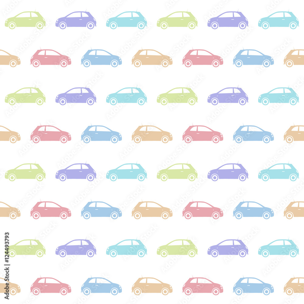 Colorful car seamless pattern. Vector background