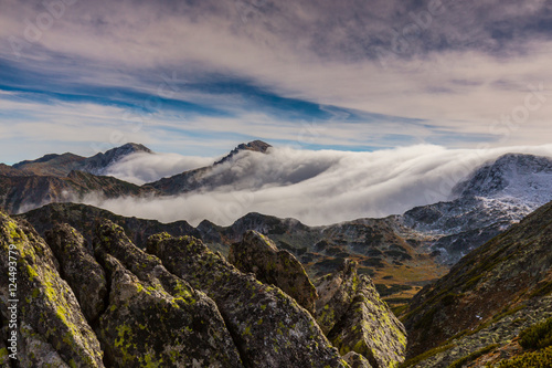Spectacular mountain scenery in the Alps, with sea of clouds