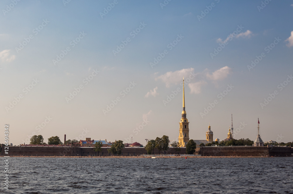 The view from Neva river on Peter and Paul fortress in Saint-Petersburg. Russia 