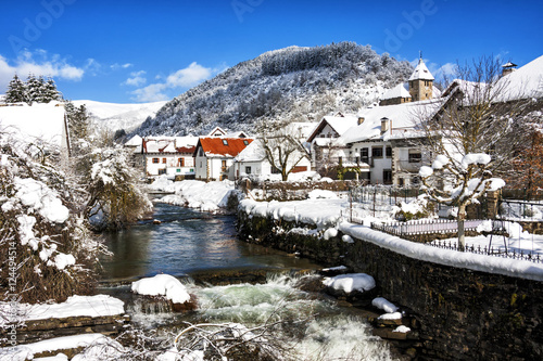 Snowfall in Ochagavia village in Navarra photo