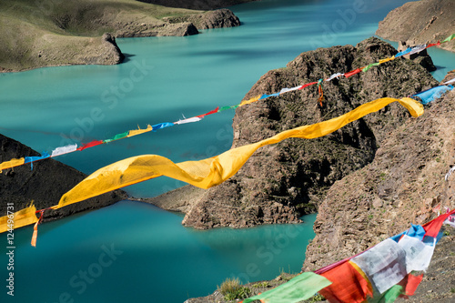 Lungta above Mountain Lake Himalayas Tibet photo