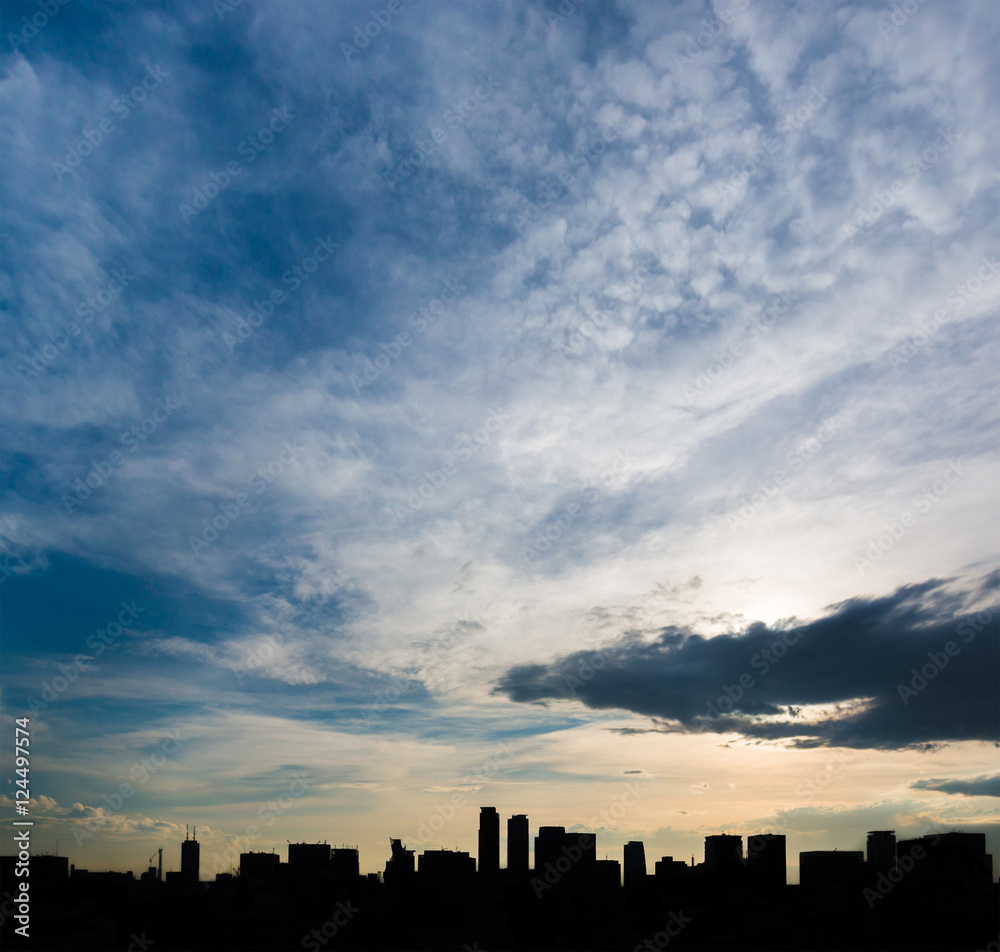Sky at evening time with silhouette of nagoya city.