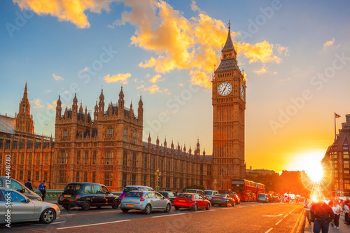 Big Ben against colorful sunset in London  UK