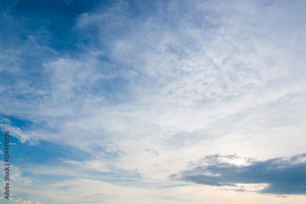 Sky sunlight with clouds and bright sky blue background.