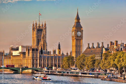 Big Ben with boat in London  England  UK