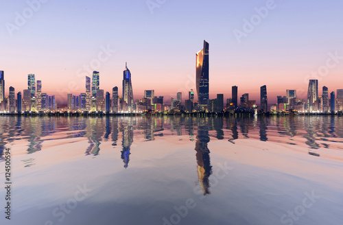 beautiful dawn view of kuwait cityscape