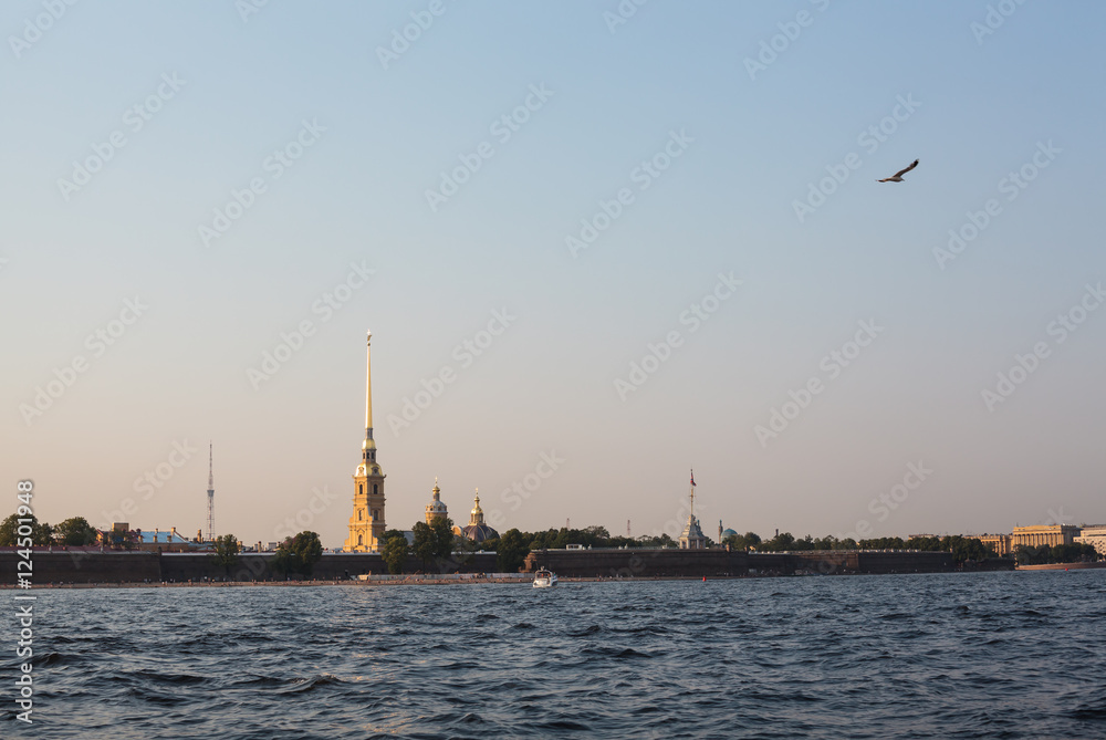 The view from Neva river on Peter and Paul fortress in Saint-Petersburg. Russia