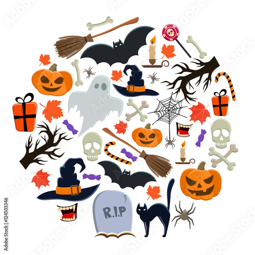Set of Halloween icons in circle shape background