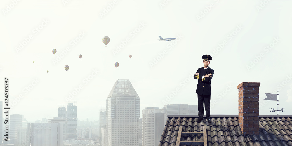 Handsome pilot on top . Mixed media Handsome pilot on top . Mixed media