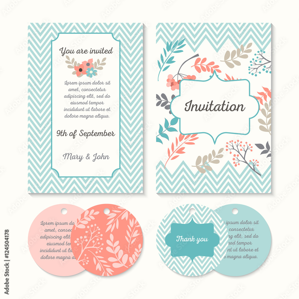 Set of templates for wedding, celebration.Invitation card with geometric background. Vector illustration.