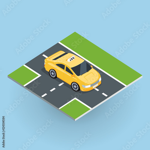 Isometric Yellow Taxi Cab