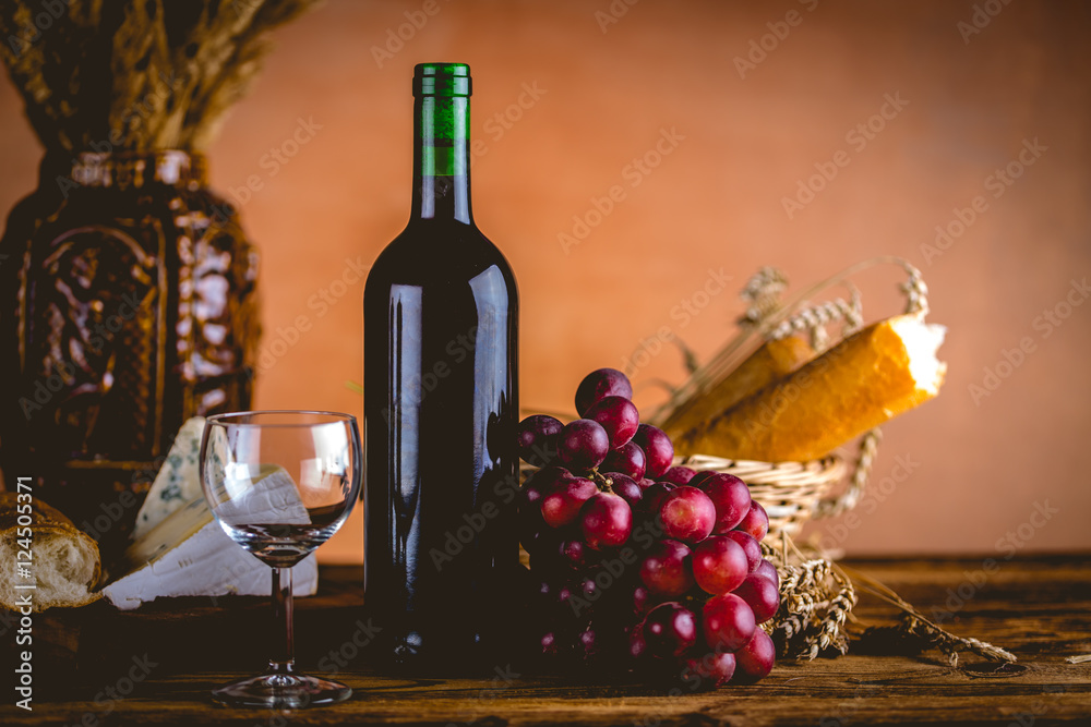 Bottle of wine, Mediterranean concept, ambient light