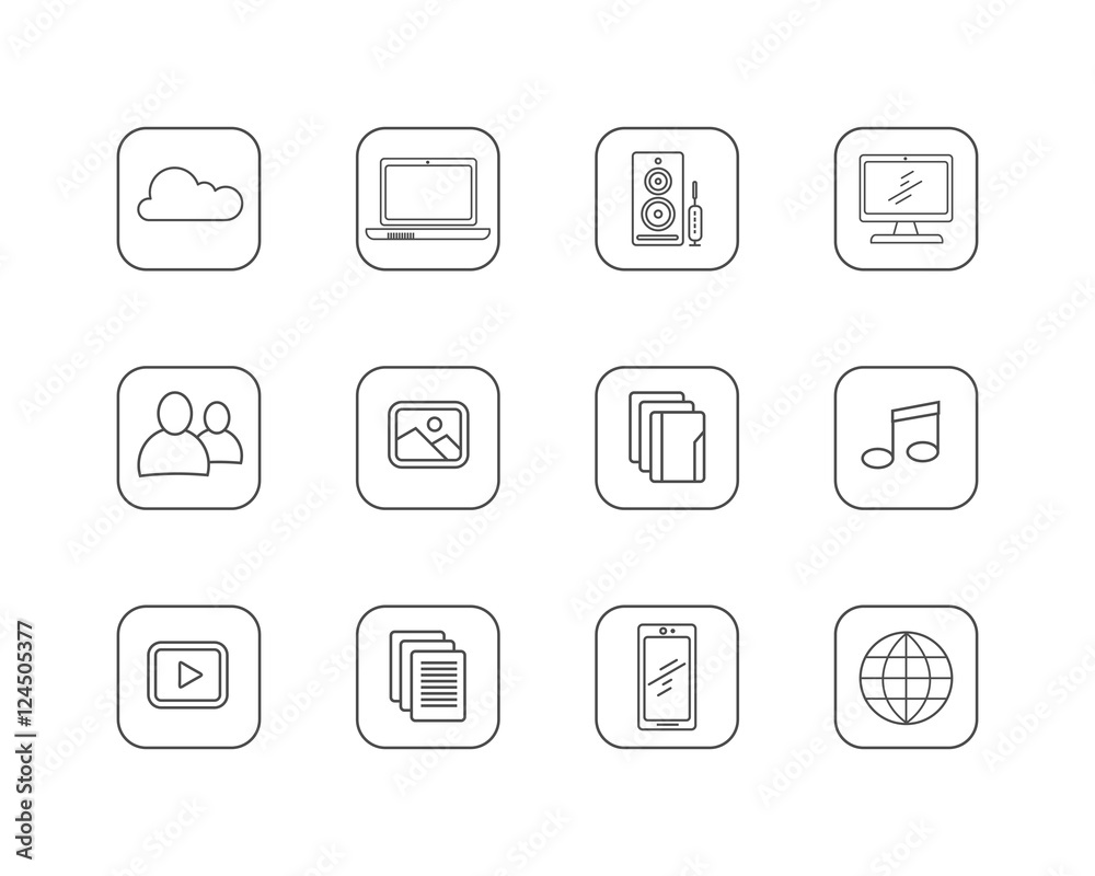 Set of Media and Technology Line Vector Icons