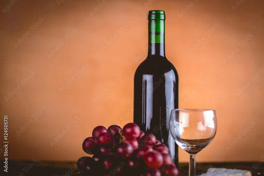 Fototapeta premium Bottle of wine, Mediterranean concept, ambient light