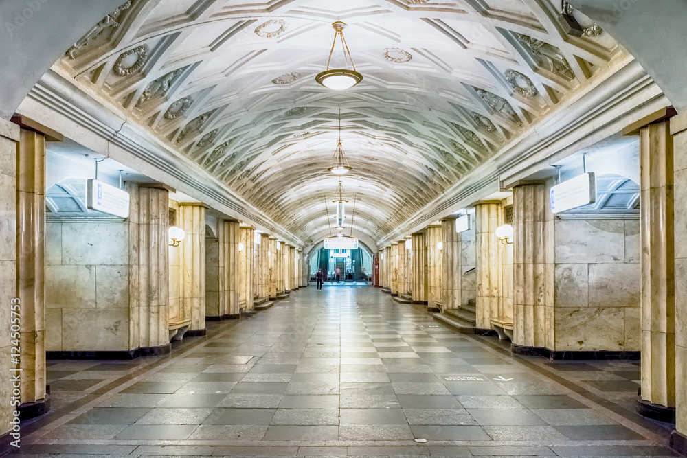 Interior of Teatralnaya subway station in Moscow, Russia