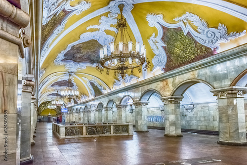 Interior of Komsomolskaya subway station in Moscow, Russia photo