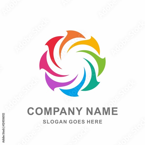 Colorful Rainbow Circular Flower Business Company Stock Vector Logo Design Template