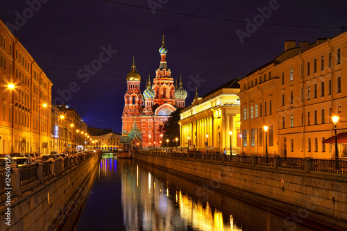 Church of the Resurrection of Christ  Savior on Spilled Blood  at night  St Petersburg  Russia.