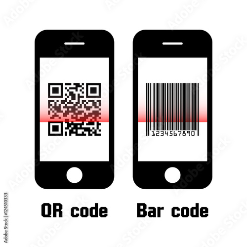 Smartphone scan QR code and bar code . flat design
