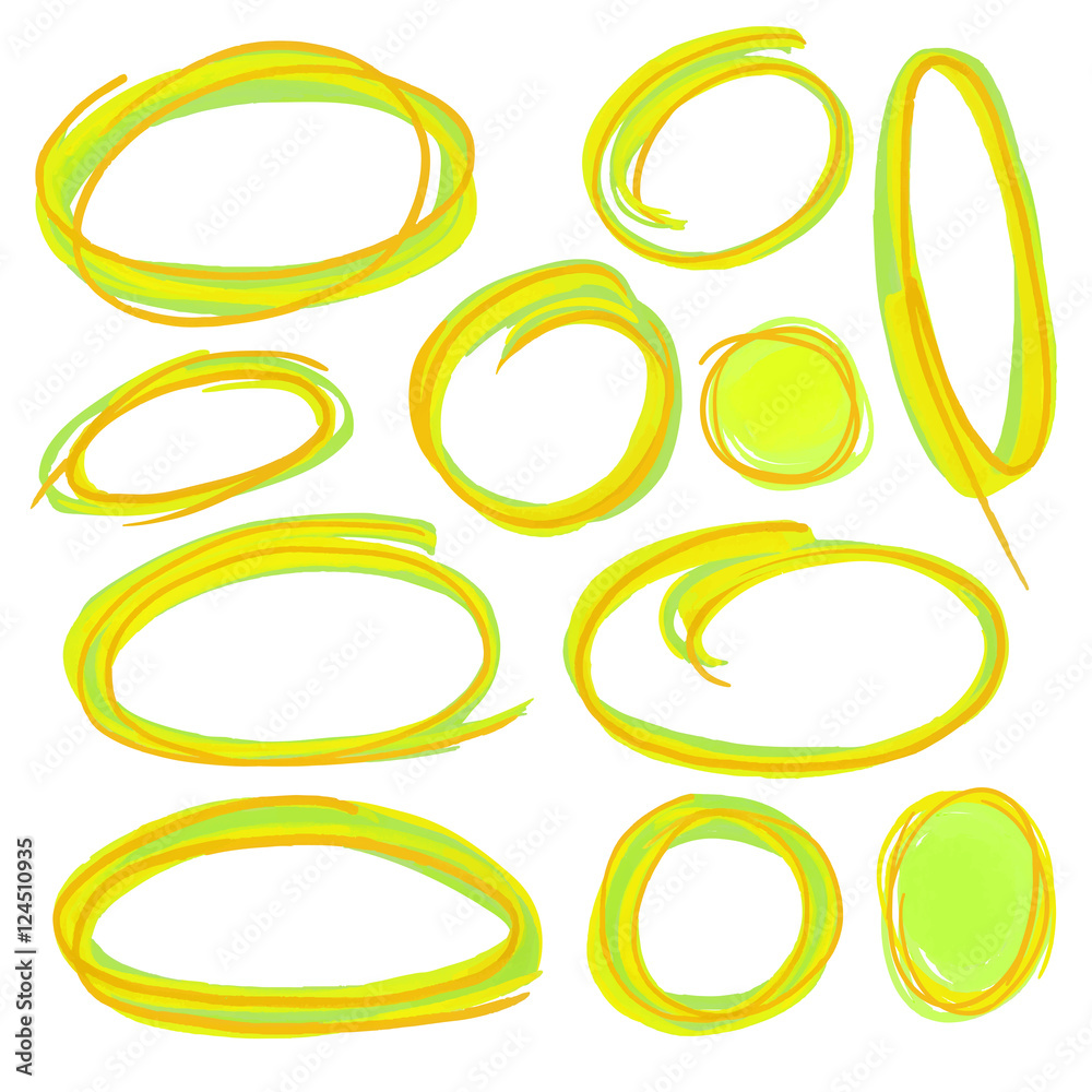 Colorful highlight round stripes, circle banners drawn with school markers. Stylish highlight elements for design. Vector highlight Colorful highlight round stripes, circle banners drawn with school markers. Stylish highlight elements for design. Vector highlight