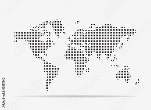 Pixel map of world. Vector illustration.