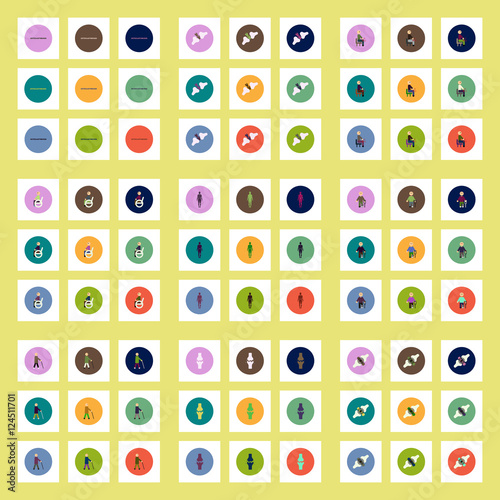Collection of stylish vector icons in colorful circles body osteoarthritis