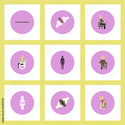 Collection of stylish vector icons in colorful circles body osteoarthritis