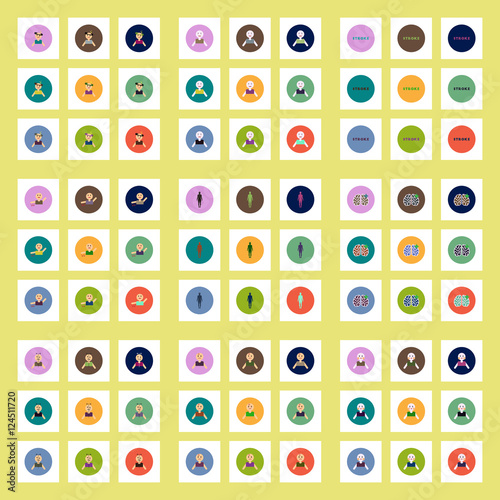 Collection of stylish vector icons in colorful circles body stroke