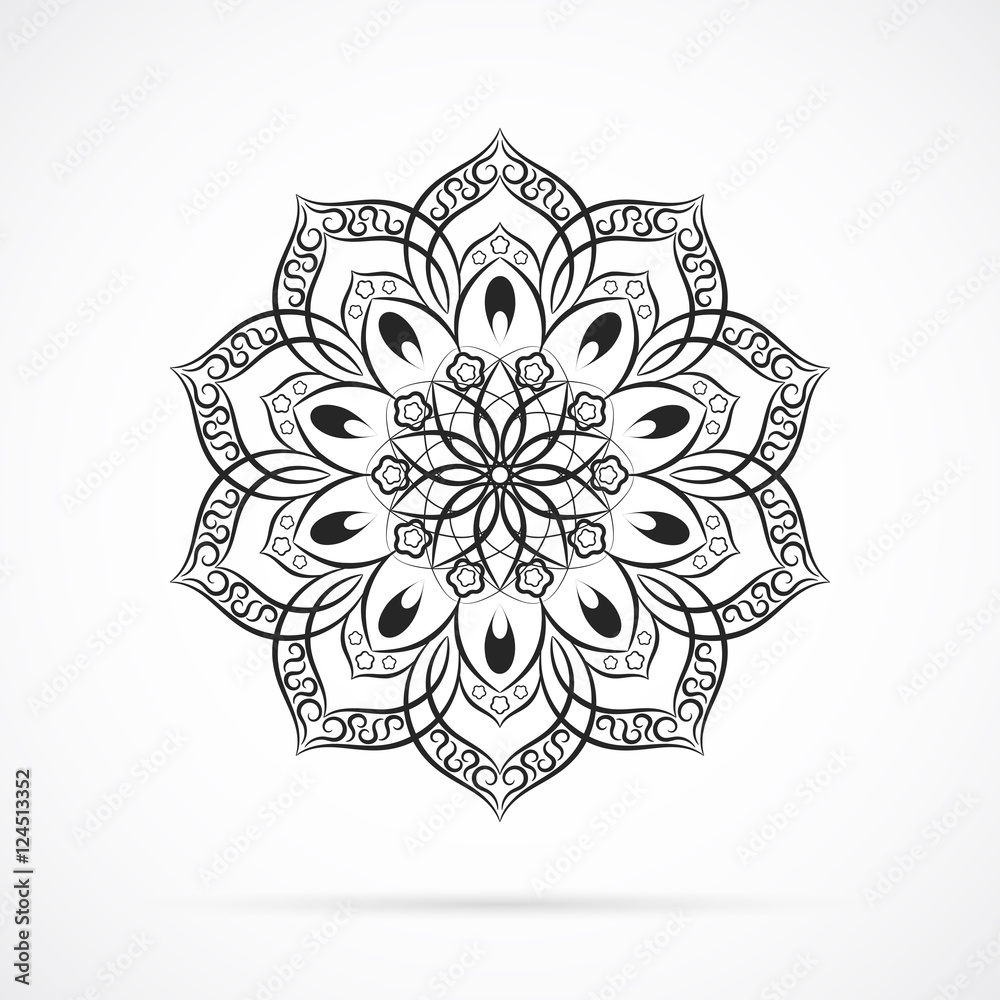 Vector Black Color Mandala over white