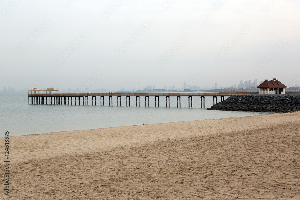 Wooden Pier on a foggy day, Kuwait Wooden Pier on a foggy day, Kuwait