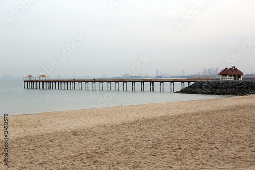 Wooden Pier on a foggy day, Kuwait photo