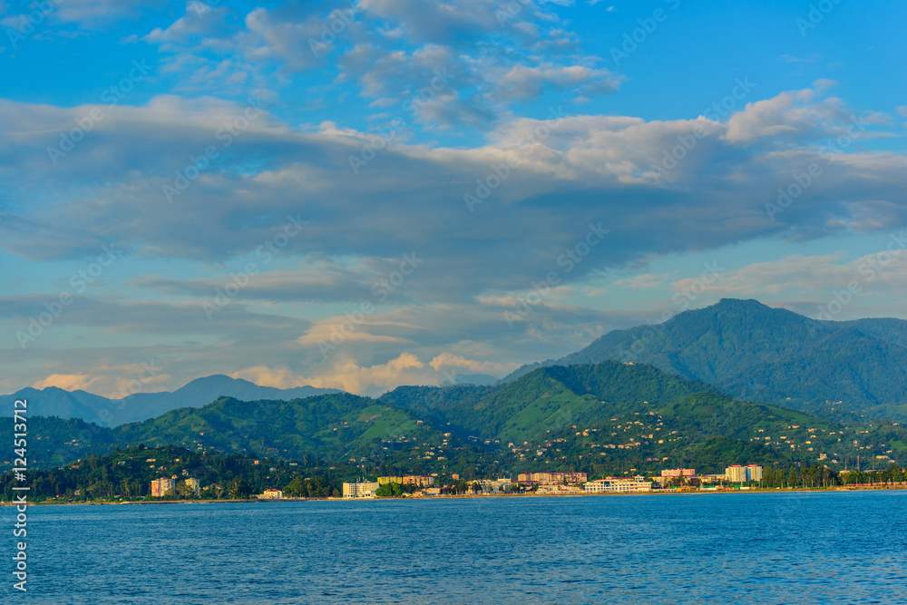 View of the Black Sea and distant hazy mountains View of the Black Sea and distant hazy mountains