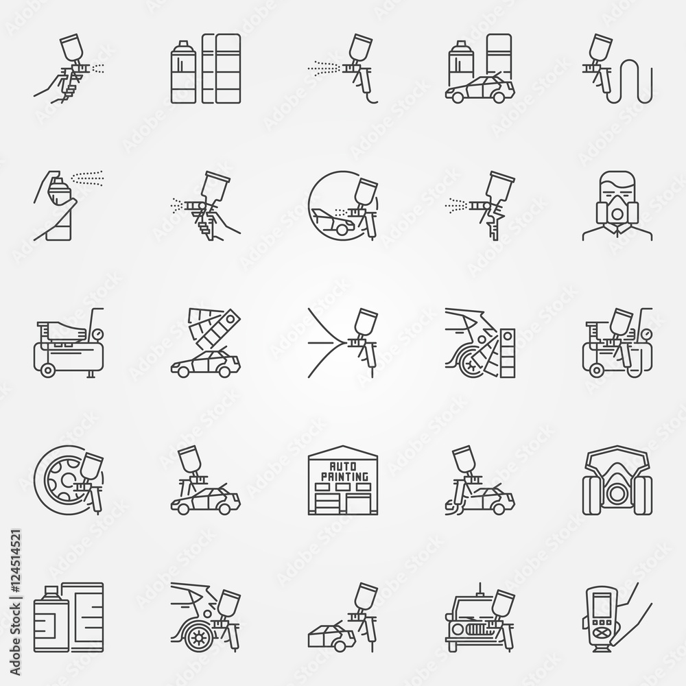 Fototapeta premium Car Painting icons set