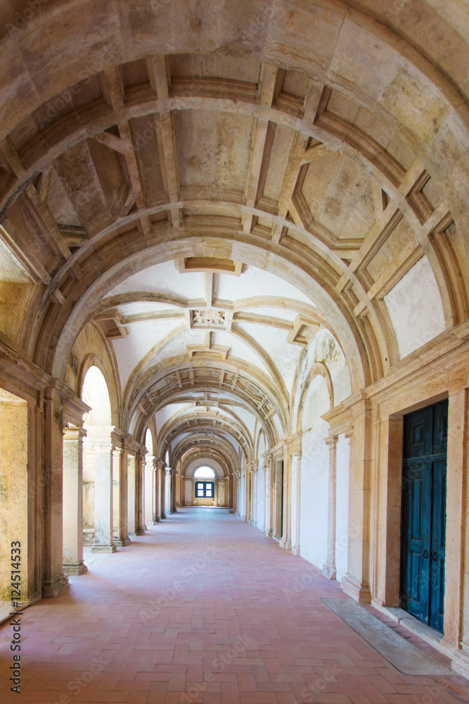 Long portico in the Convent of Christ (Convento de Cristo) in Tomar, Portugal