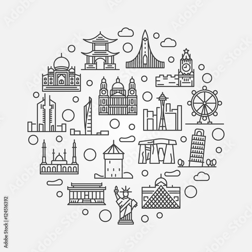 World landmarks circular illustration