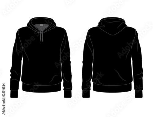 Black men's hoodie template, front and back view 