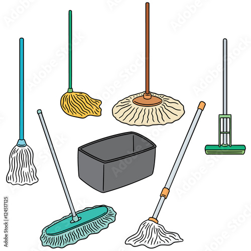 vector set of cleaning mop