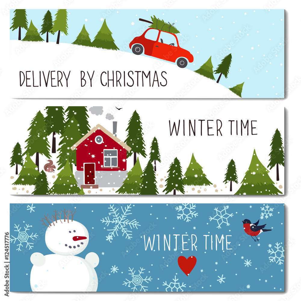 Set of 3 lovely winter cards templates.