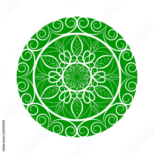 Vector Green Flower mandala over white